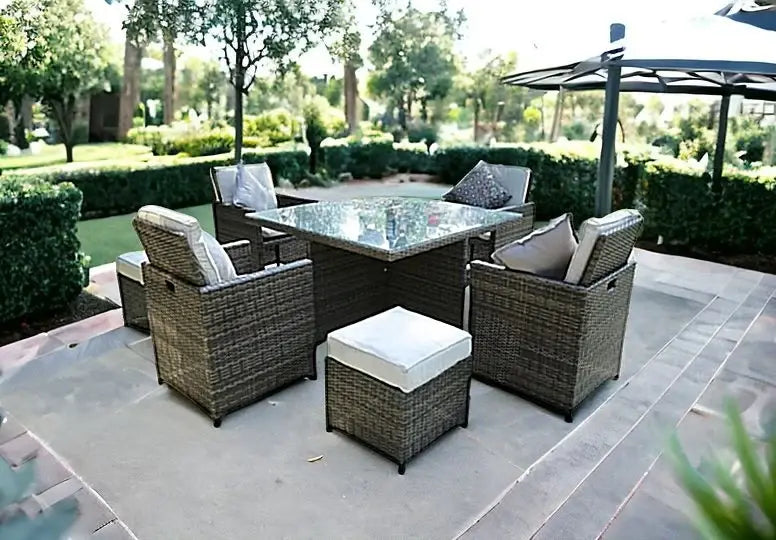Nine Piece Clear and Gray Glass Dining Set - Homeroots - Flyclothing LLC