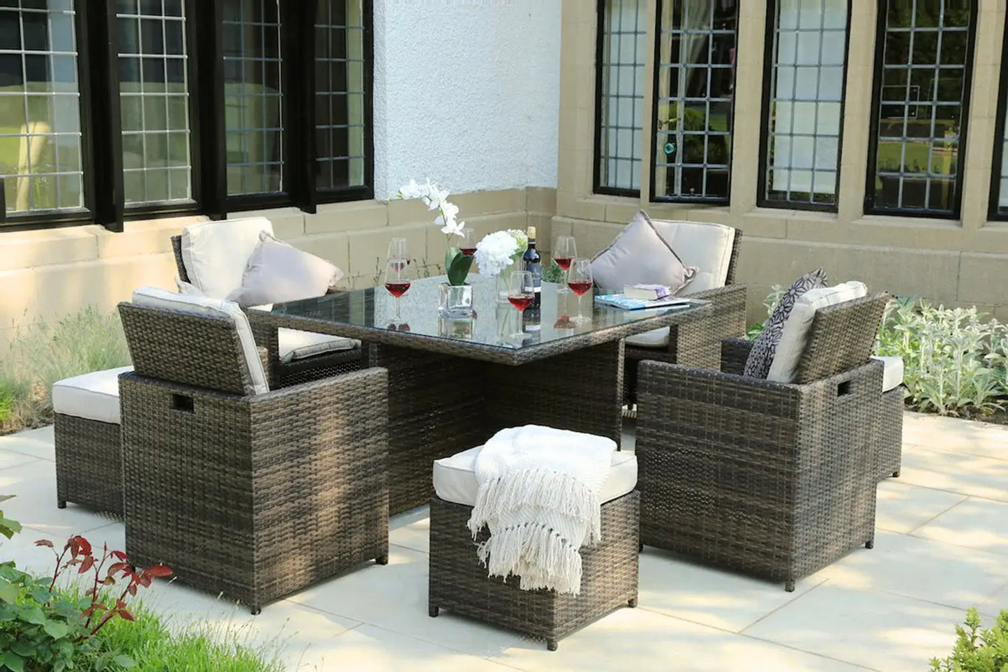 Nine Piece Clear and Gray Glass Dining Set - Homeroots - Flyclothing LLC