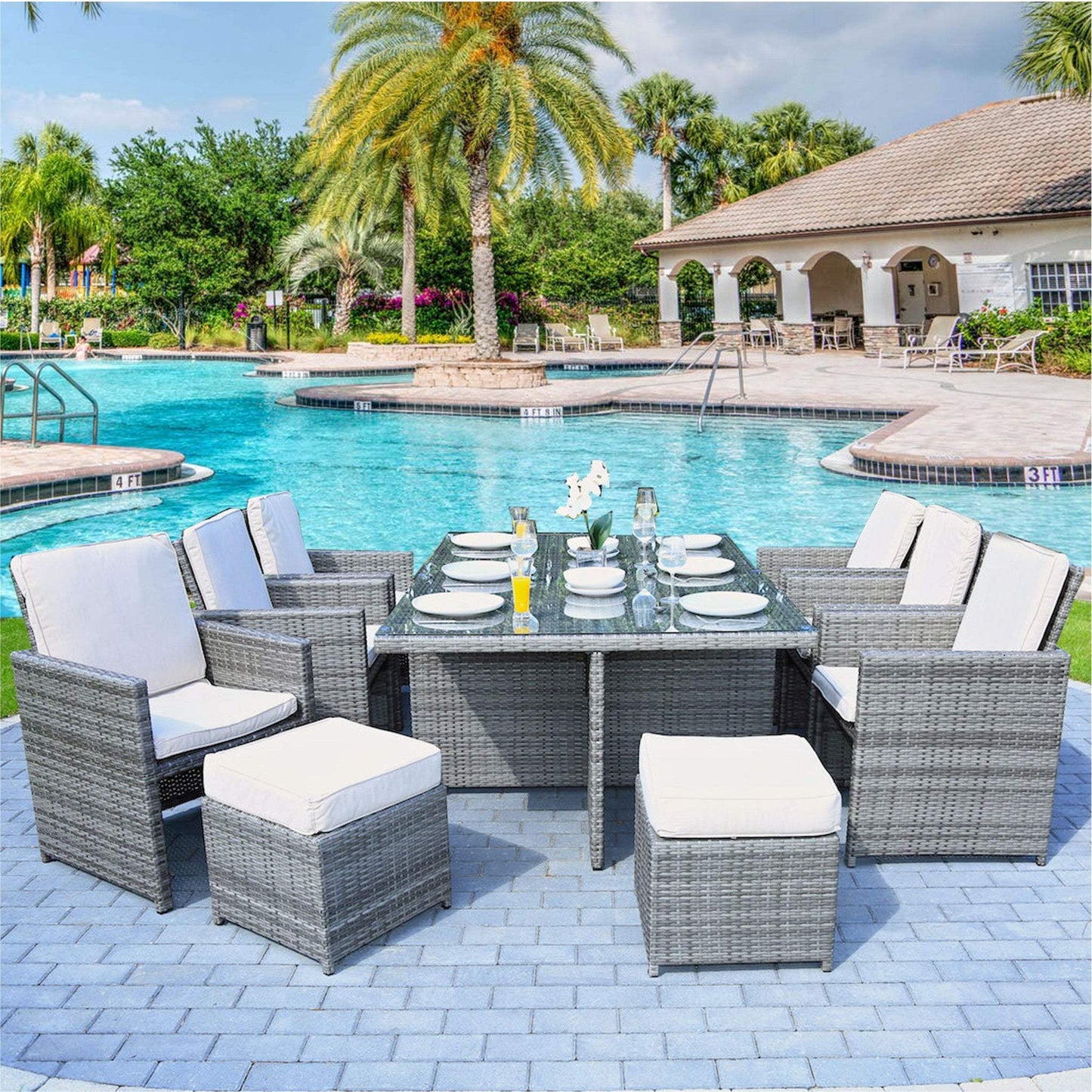 11 Piece Clear and Gray Glass Dining Set - Homeroots - Flyclothing LLC