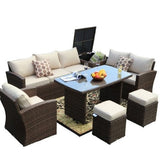 179.85" X 31.89" 32.68" Brown 7Piece Steel Outdoor Sectional Sofa Set With Ottomans And Storage Box - Homeroots