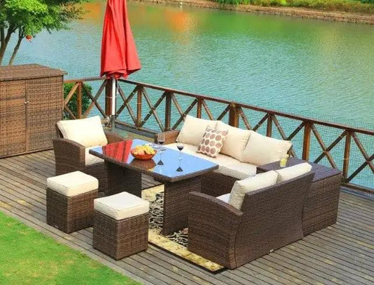 179.85" X 31.89" 32.68" Brown 7Piece Steel Outdoor Sectional Sofa Set With Ottomans And Storage Box - Homeroots