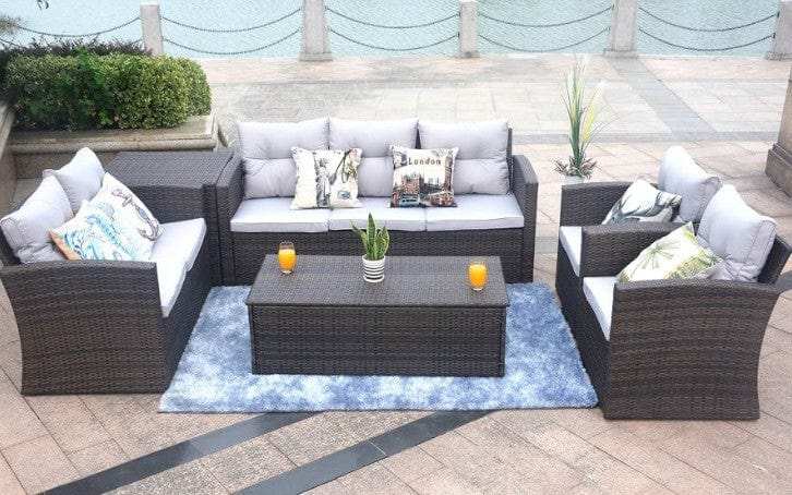 Six Piece Outdoor Brown Metal Sofa Seating Group With Cushions - Homeroots - Flyclothing LLC