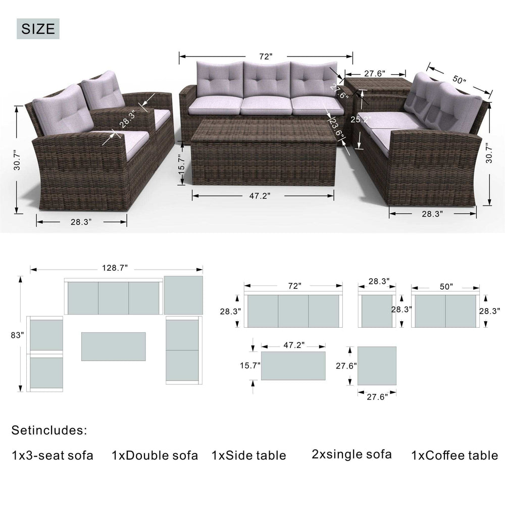 Six Piece Outdoor Brown Metal Sofa Seating Group With Cushions - Homeroots - Flyclothing LLC