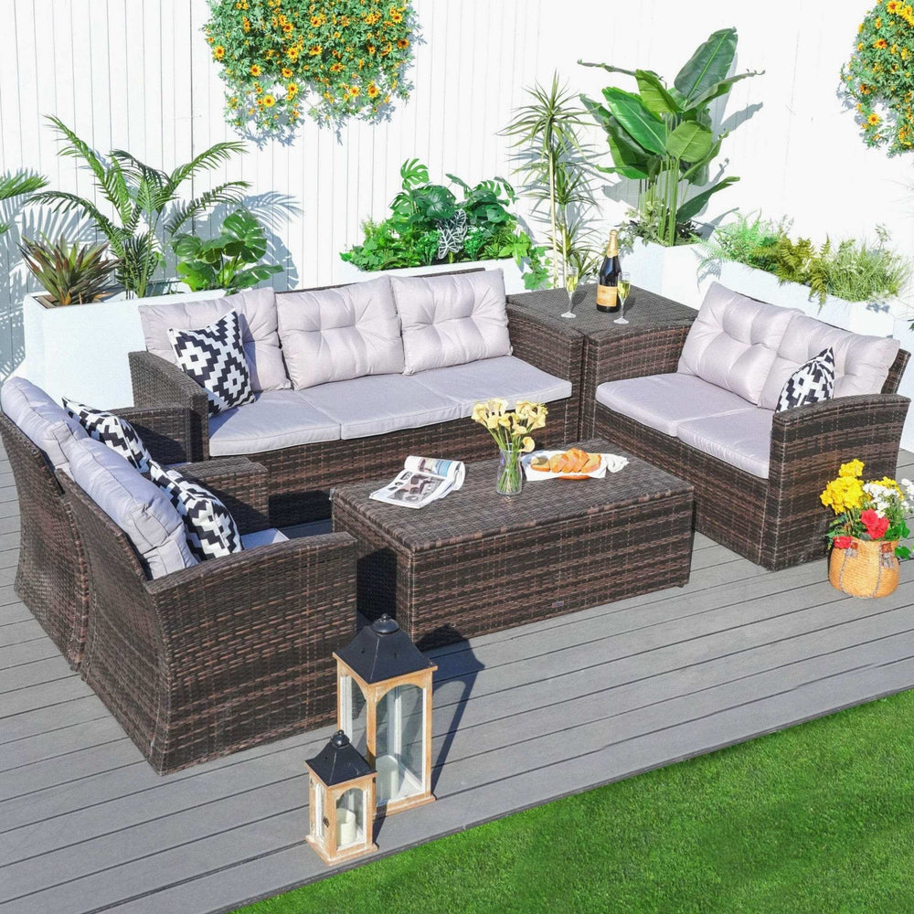 Six Piece Outdoor Brown Metal Sofa Seating Group With Cushions - Homeroots - Flyclothing LLC