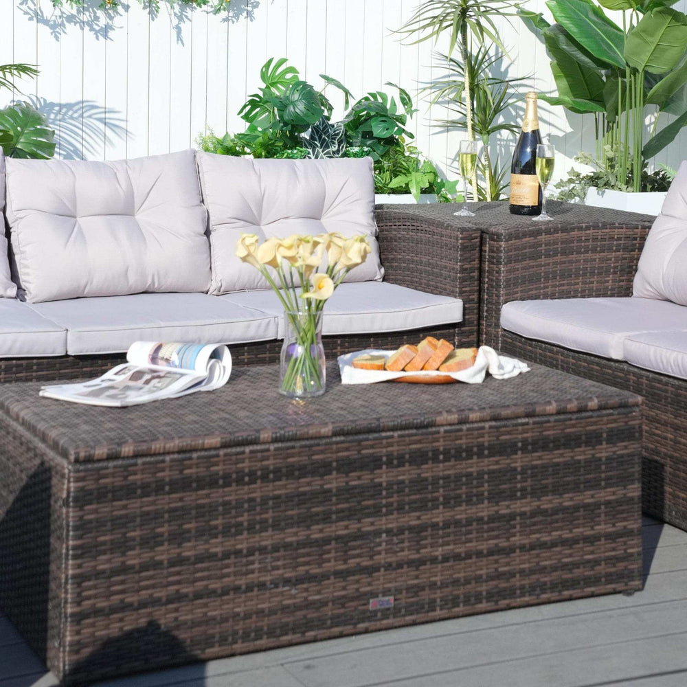 Six Piece Outdoor Brown Metal Sofa Seating Group With Cushions - Homeroots - Flyclothing LLC