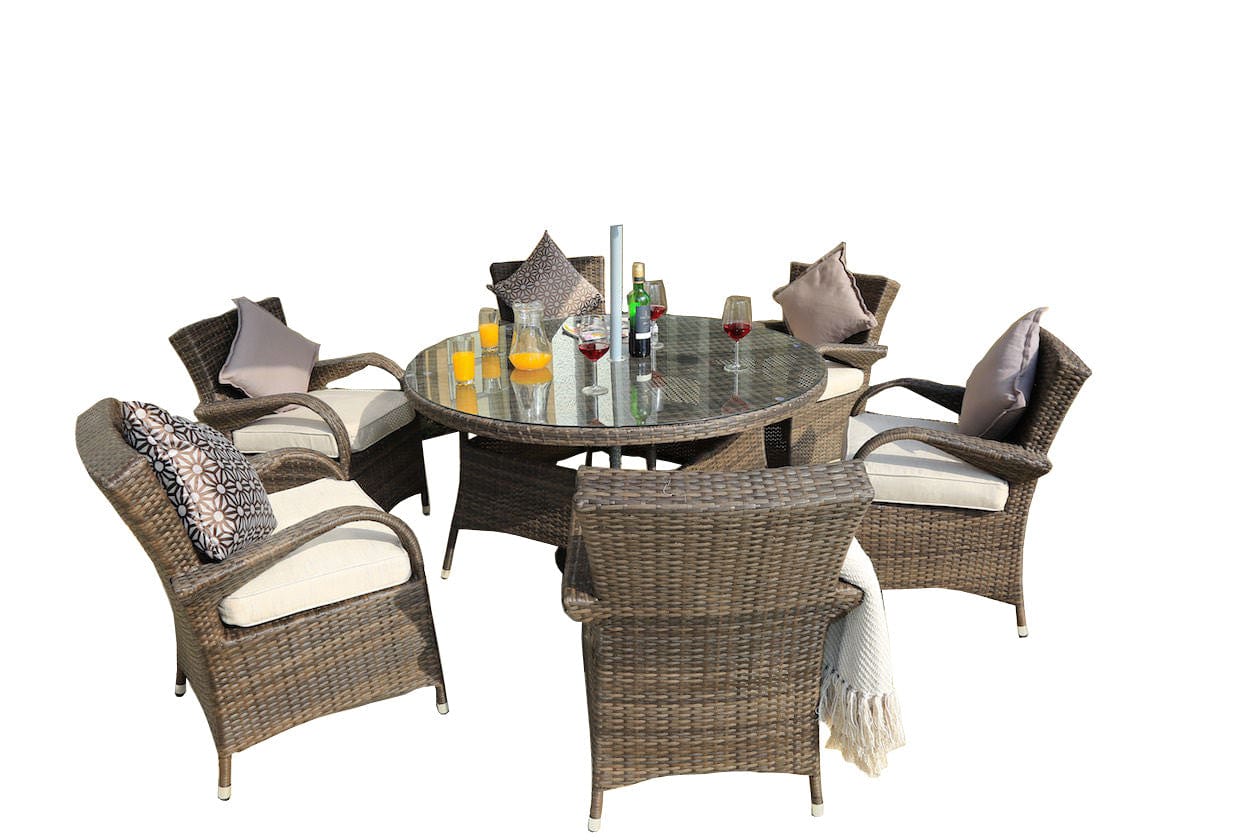 211" X 55" X 32" Brown 7Piece Outdoor Dining Set With Washed Cushion - Homeroots - Flyclothing LLC