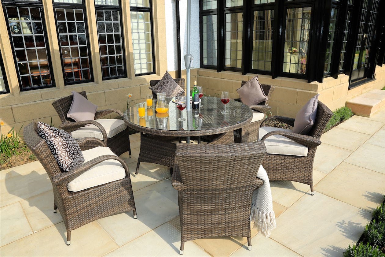 211" X 55" X 32" Brown 7Piece Outdoor Dining Set With Washed Cushion - Homeroots - Flyclothing LLC