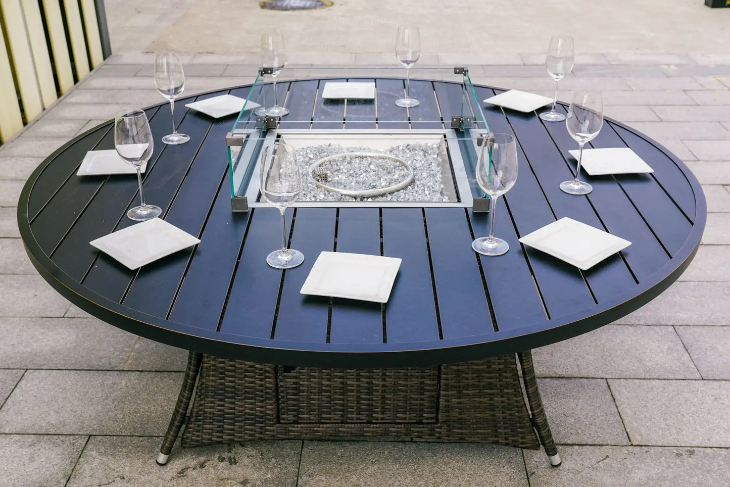 Brown Wicker Round Outdoor Fire Pit Dining Set With 8 Chairs - Homeroots - Flyclothing LLC