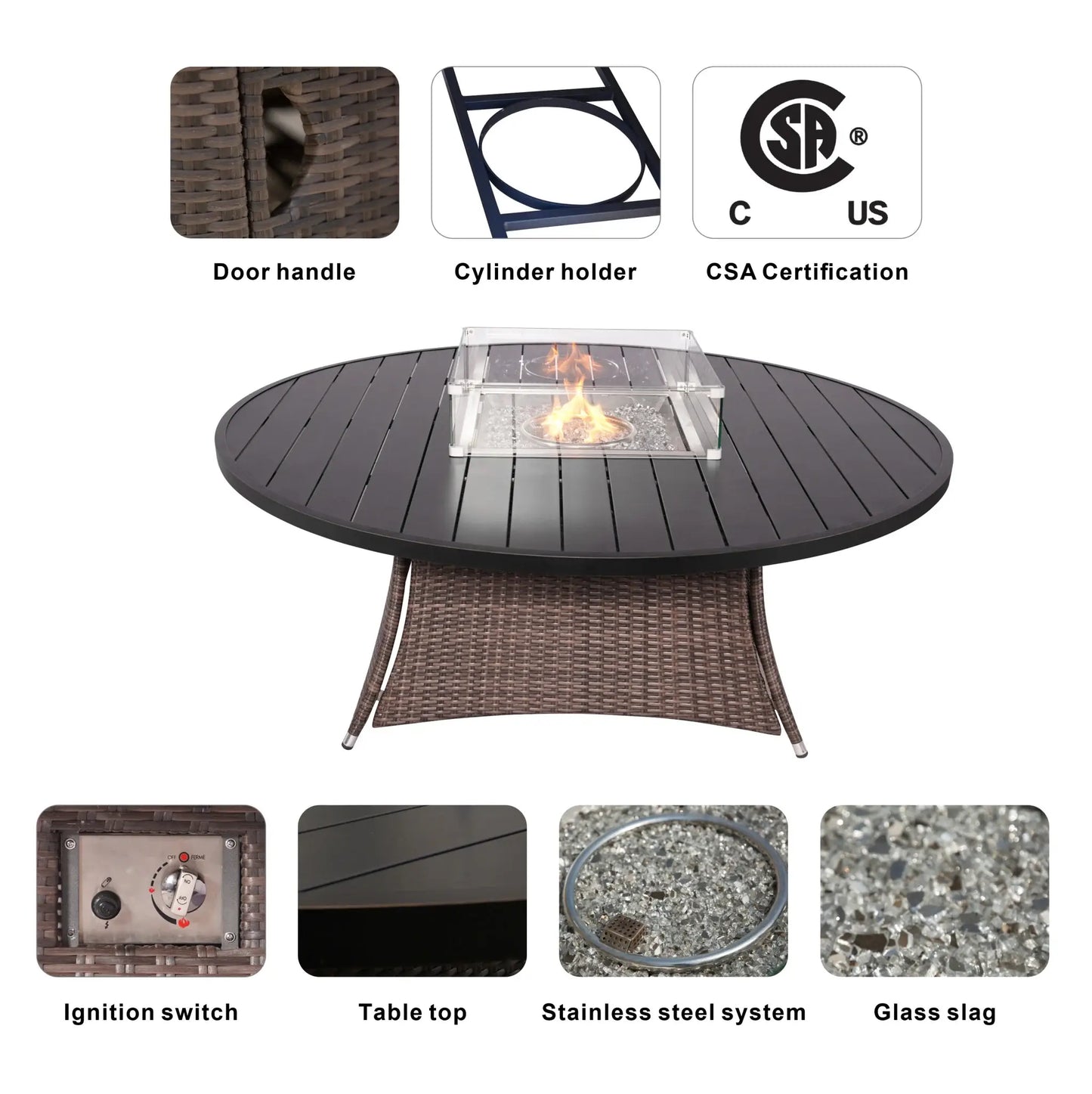 Brown Wicker Round Outdoor Fire Pit Dining Set With 8 Chairs - Homeroots - Flyclothing LLC
