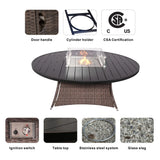 Brown Wicker Round Outdoor Fire Pit Dining Set With 8 Chairs - Homeroots - Flyclothing LLC