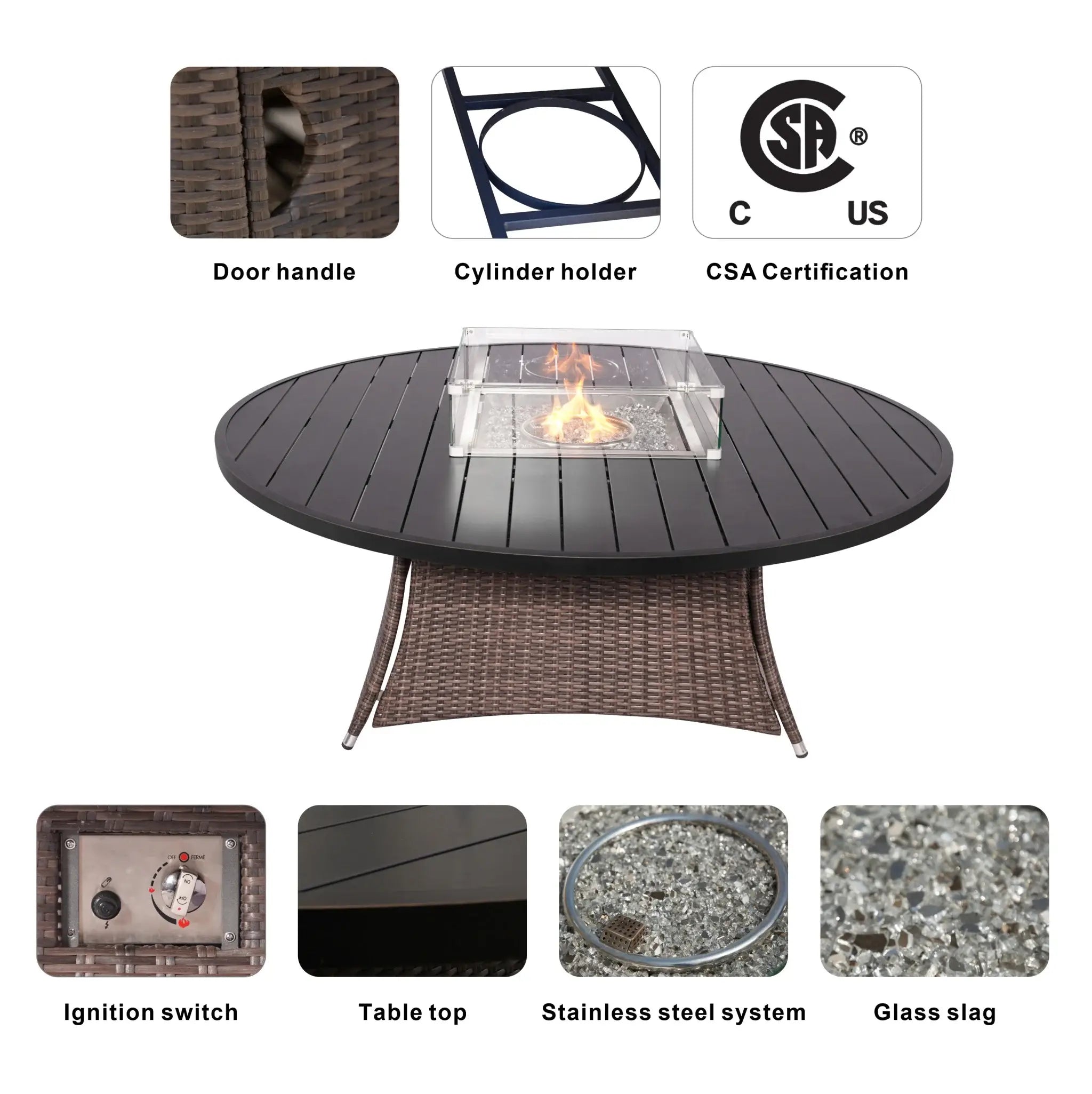 Brown Wicker Round Outdoor Fire Pit Dining Set With 8 Chairs - Homeroots - Flyclothing LLC