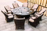 Brown Wicker Round Outdoor Fire Pit Dining Set With 8 Chairs - Homeroots - Flyclothing LLC
