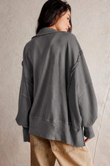 Exposed Seam Side Slit Long Sleeve Sweatshirt - Trendsi - Flyclothing LLC