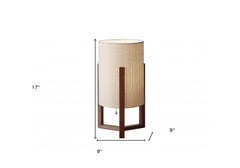 17" Brown Solid Wood Bedside Table Lamp With Natural Cylinder Shade