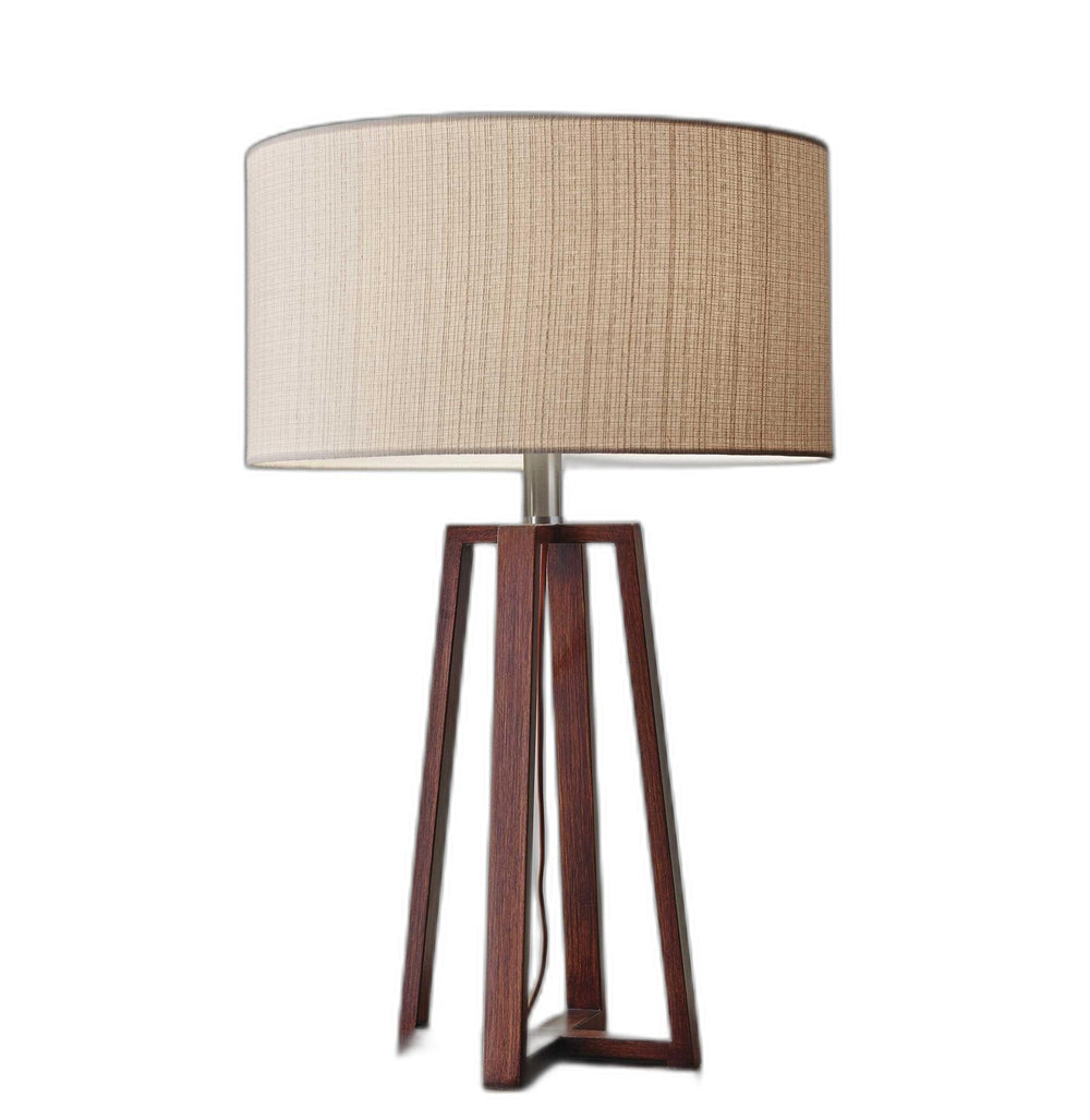 Walnut Wood Finish Linen Fabric Shade Table Lamp - Homeroots
