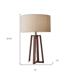 Walnut Wood Finish Linen Fabric Shade Table Lamp