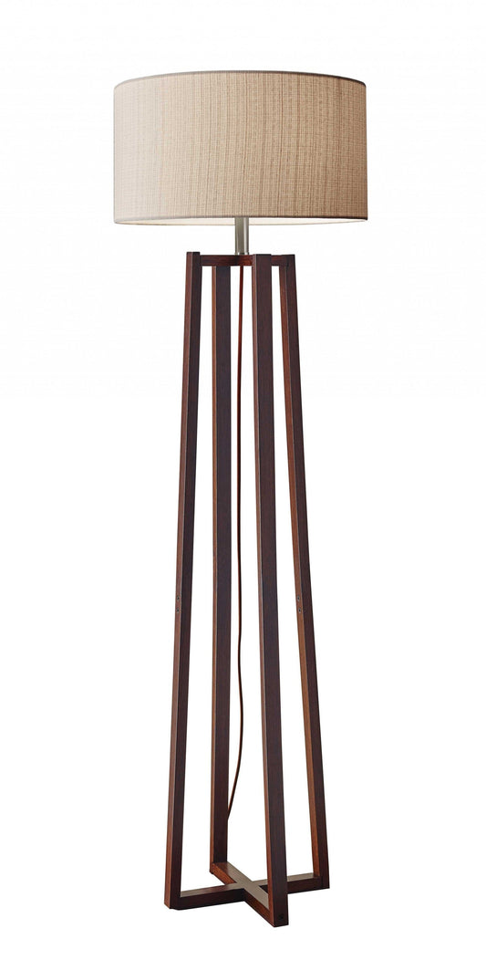 60" Solid Wood Novelty Floor Lamp With Beige Drum Shade - Homeroots