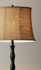 62" Black Textured Pole Floor Lamp With Beige Burlap Shade - Homeroots