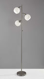 Floor Lamp Brushed Steel Metal Three Adjustable Globes - Homeroots