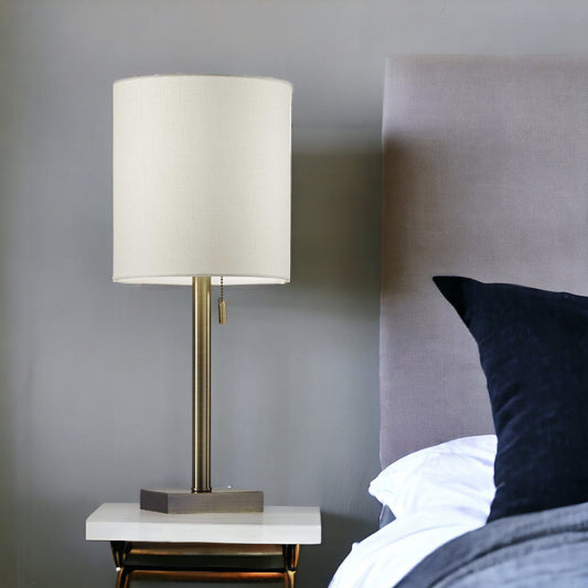 22" Antiqued Brass Metal Cylinder Table Lamp With Off White Drum Shade - Homeroots