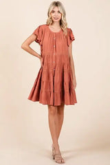 Mittoshop Lace Detail Ruffled Button Down Tiered Dress - Trendsi - Flyclothing LLC