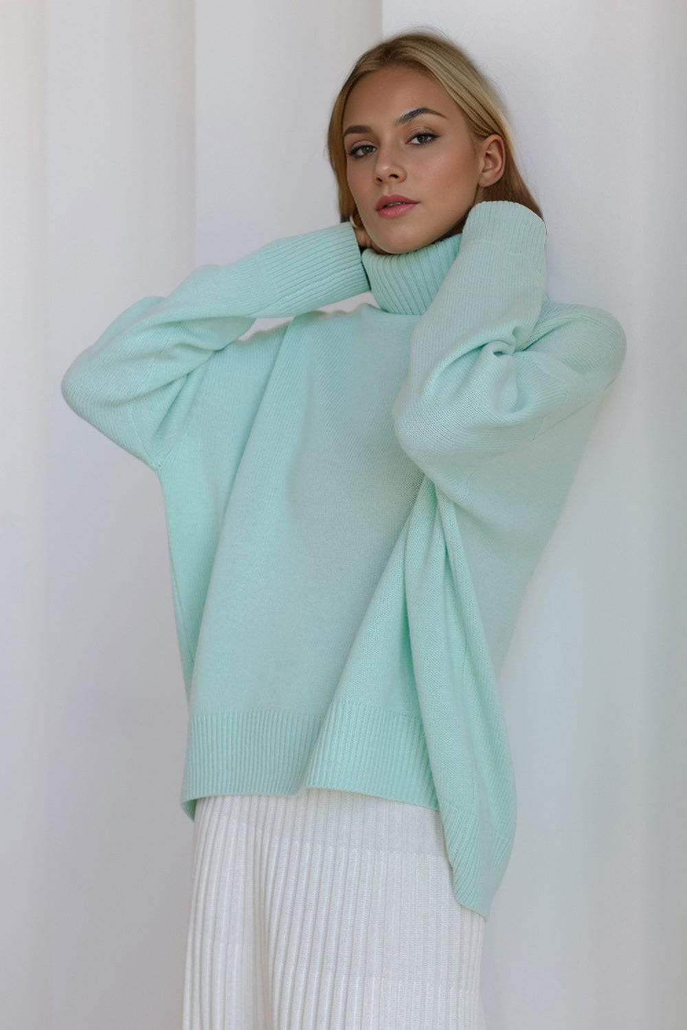Basic Bae Turtleneck Dropped Shoulder Long Sleeve Sweater - Trendsi - Flyclothing LLC