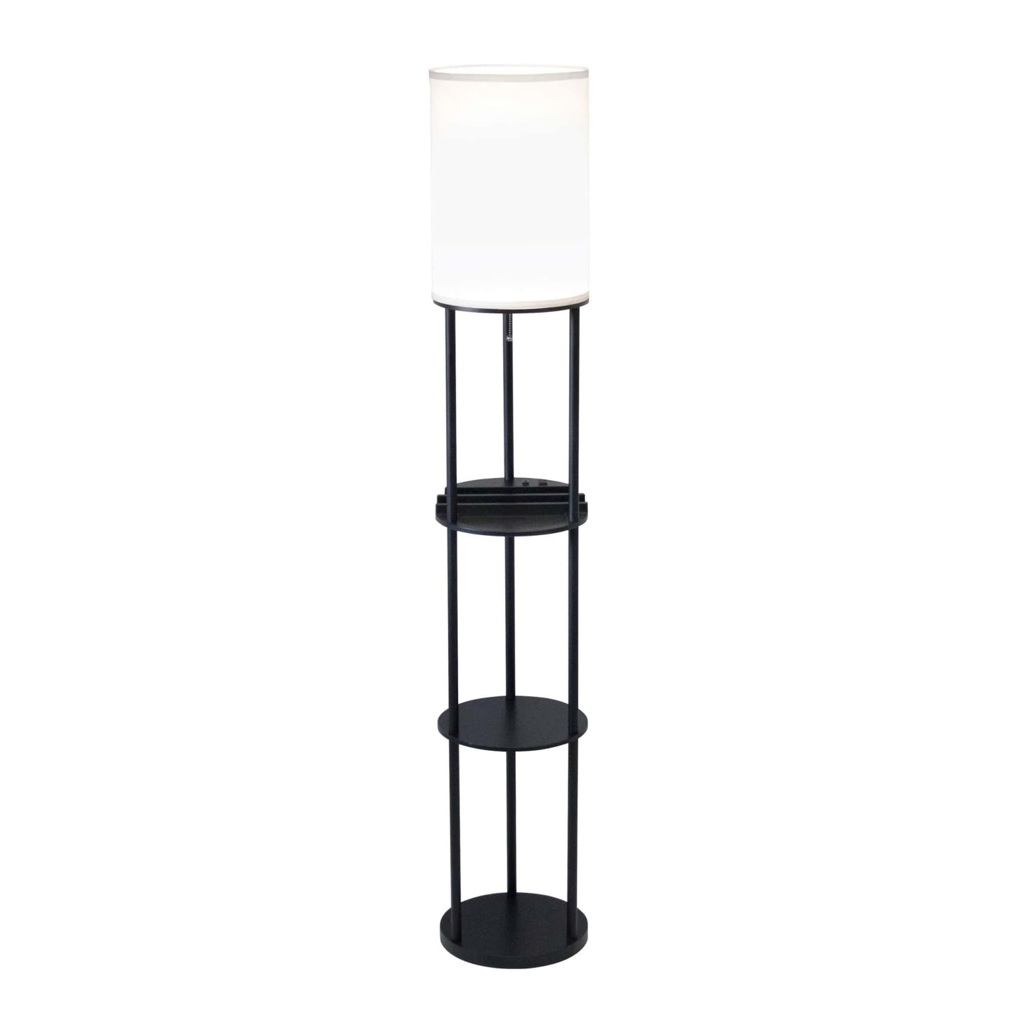Black Wood Floor Lamp With Circular Usb Charging Station Shelf - Homeroots