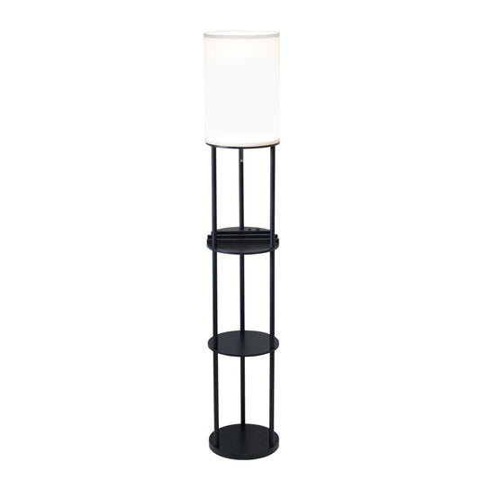 Black Wood Floor Lamp With Circular Usb Charging Station Shelf - Homeroots