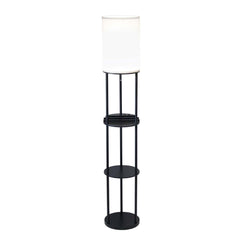 Black Wood Floor Lamp With Circular Usb Charging Station Shelf - Homeroots