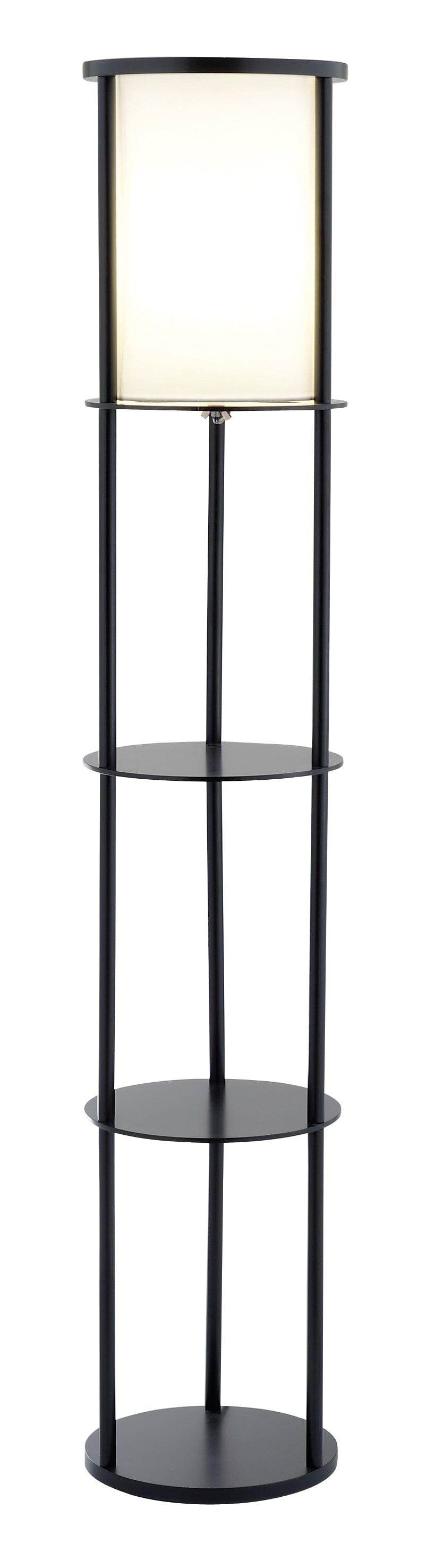Black Wood Finish Floor Lamp With Circular Storage Shelves - Homeroots