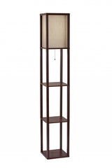 63" Brown Column Floor Lamp With Beige Square Shade