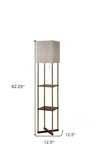 62" Brass Column Floor Lamp With Gray Fabric Square Shade - Homeroots