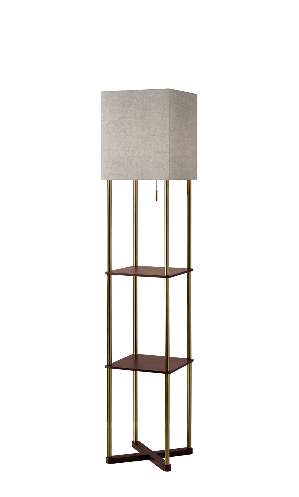 62" Brass Column Floor Lamp With Gray Fabric Square Shade - Homeroots - Flyclothing LLC