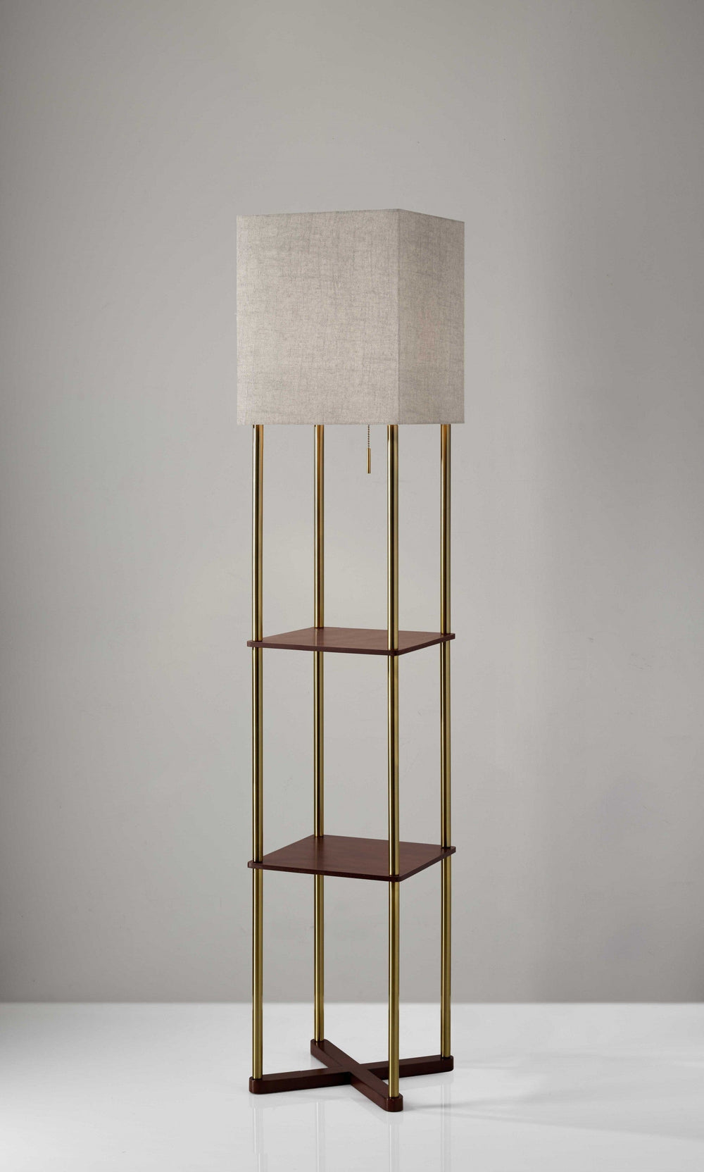 62" Brass Column Floor Lamp With Gray Fabric Square Shade - Homeroots - Flyclothing LLC