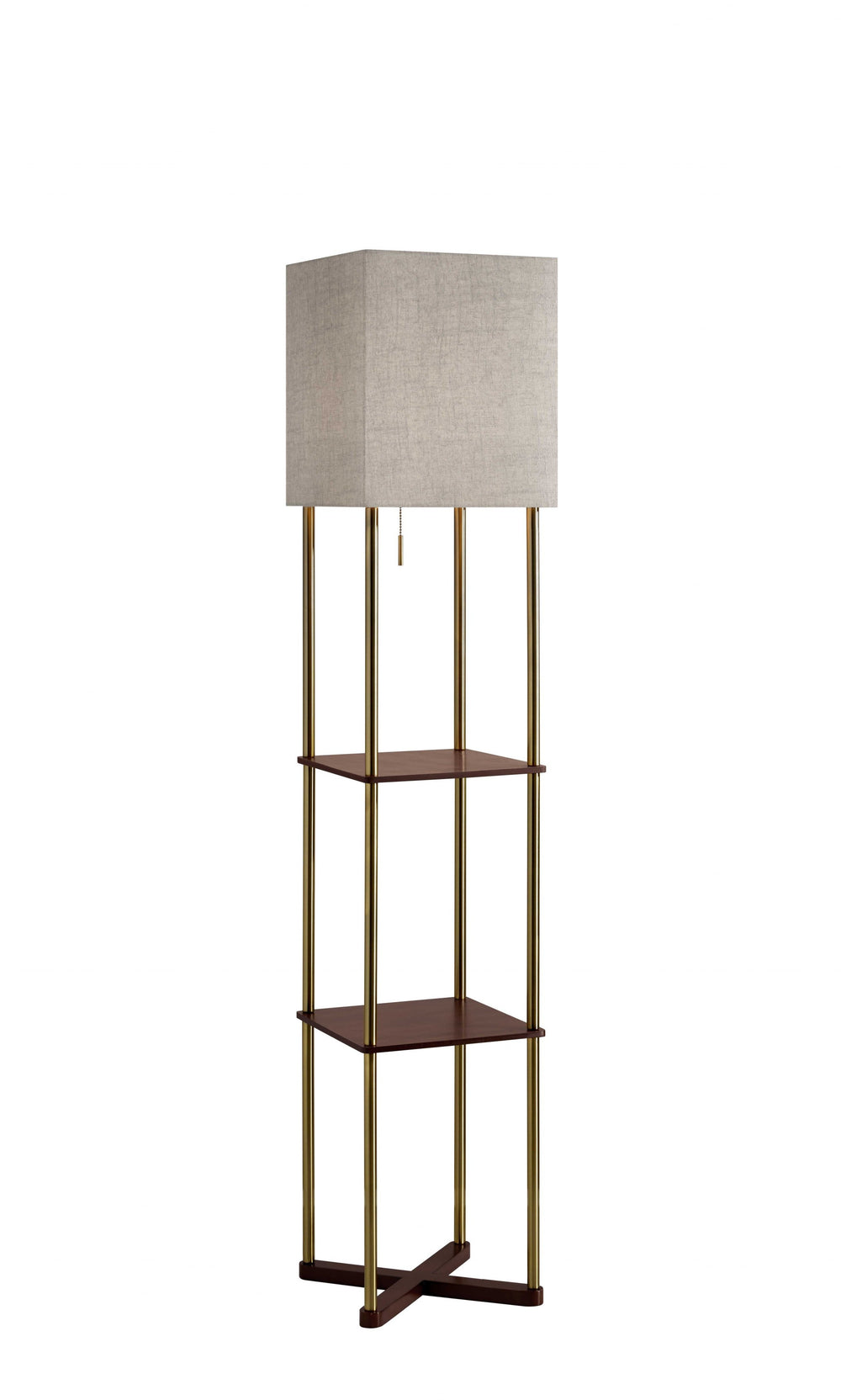 62" Brass Column Floor Lamp With Gray Fabric Square Shade - Homeroots - Flyclothing LLC