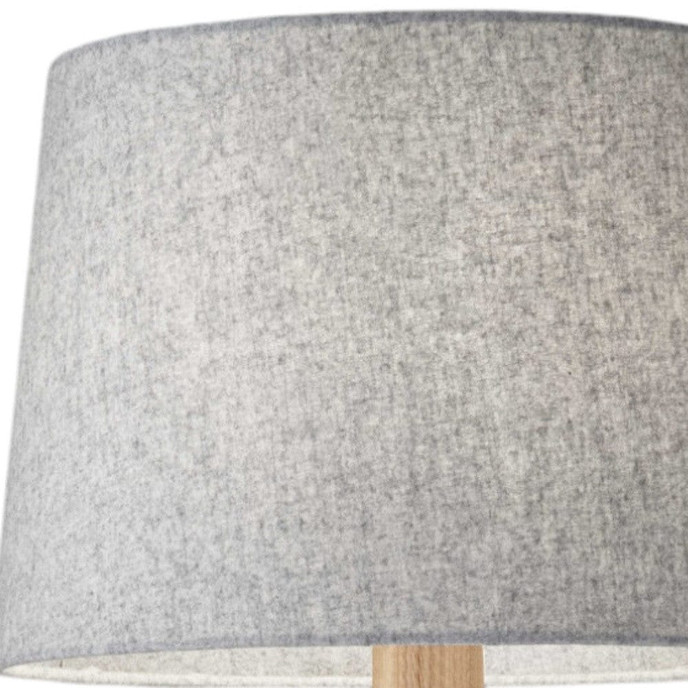 25" Natural Solid Wood Tripod Table Lamp With Gray Empire Shade - Homeroots