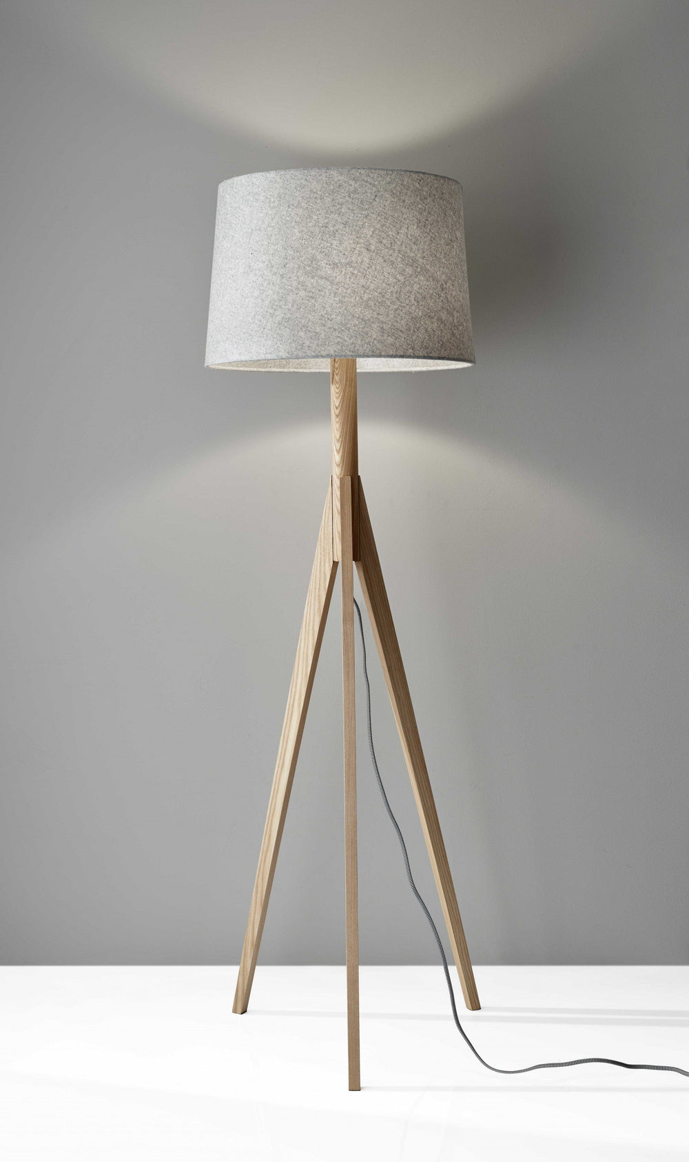 59" Natural Solid Wood Tripod Floor Lamp With Gray Fabric Empire Shade - Homeroots - Flyclothing LLC