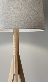 59" Natural Solid Wood Tripod Floor Lamp With Gray Fabric Empire Shade - Homeroots - Flyclothing LLC