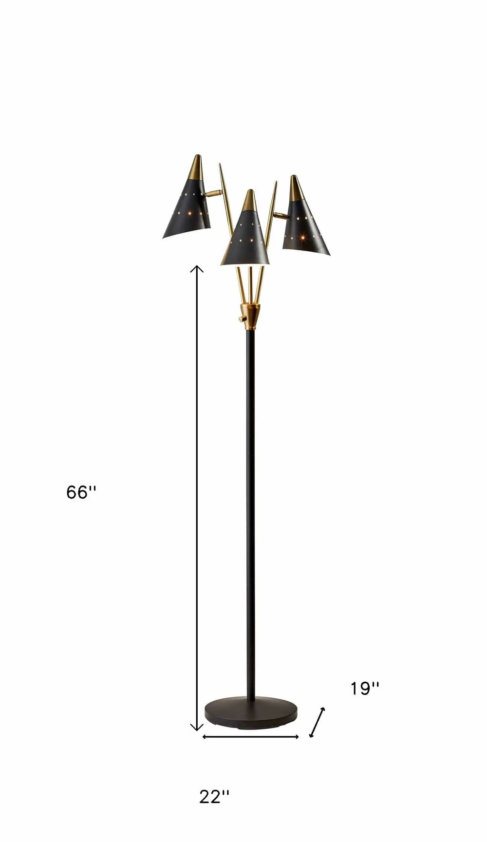66" Black Three Light Novelty Floor Lamp With Black Cone Shade - Homeroots - Flyclothing LLC