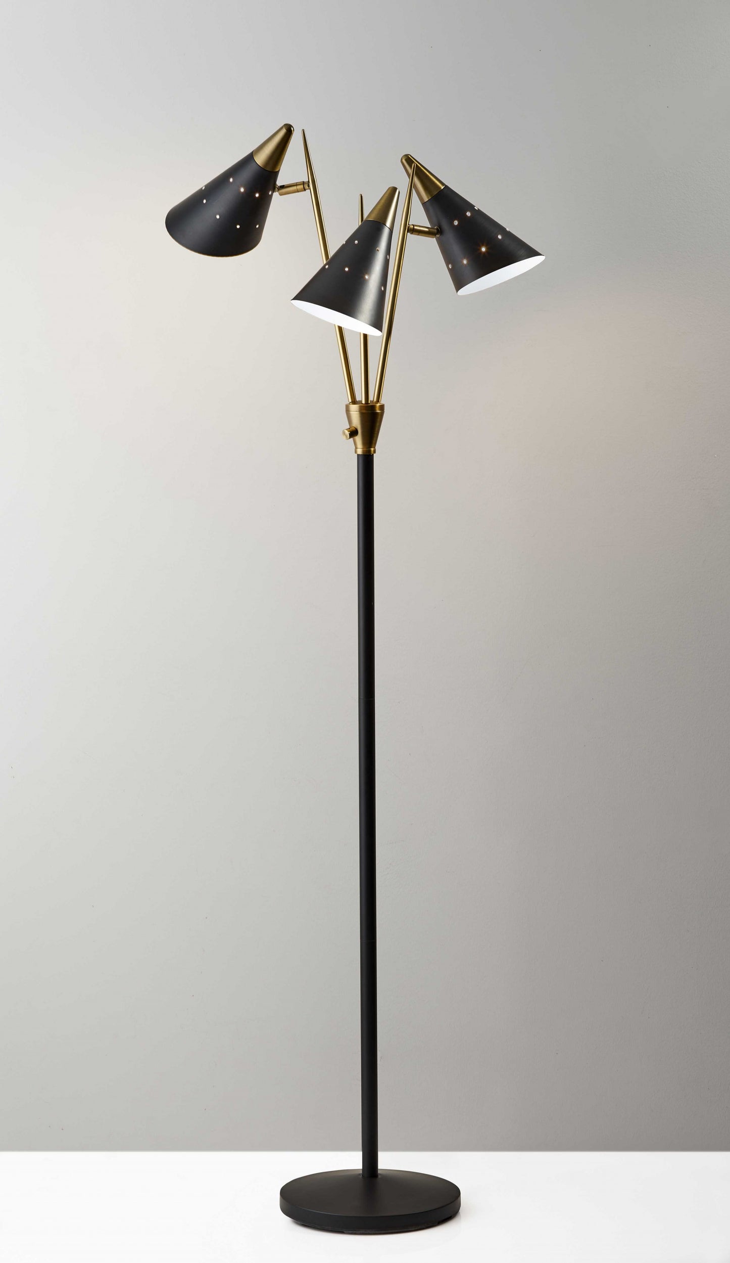 66" Black Three Light Novelty Floor Lamp With Black Cone Shade - Homeroots - Flyclothing LLC