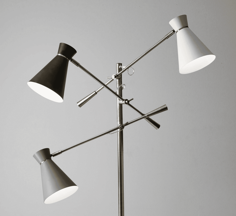 Three Arm Adjustable Floor Lamp In Brass Metal With Grey Black And White Shades - Homeroots - Flyclothing LLC