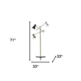 Three Arm Adjustable Floor Lamp In Brass Metal With Grey Black And White Shades - Homeroots - Flyclothing LLC