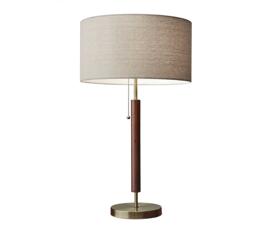 Antique Brass Metal And Walnut Wood Table Lamp - Homeroots