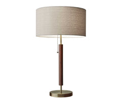 Antique Brass Metal And Walnut Wood Table Lamp - Homeroots