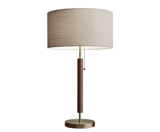 Antique Brass Metal And Walnut Wood Table Lamp - Homeroots