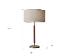 Antique Brass Metal And Walnut Wood Table Lamp - Homeroots