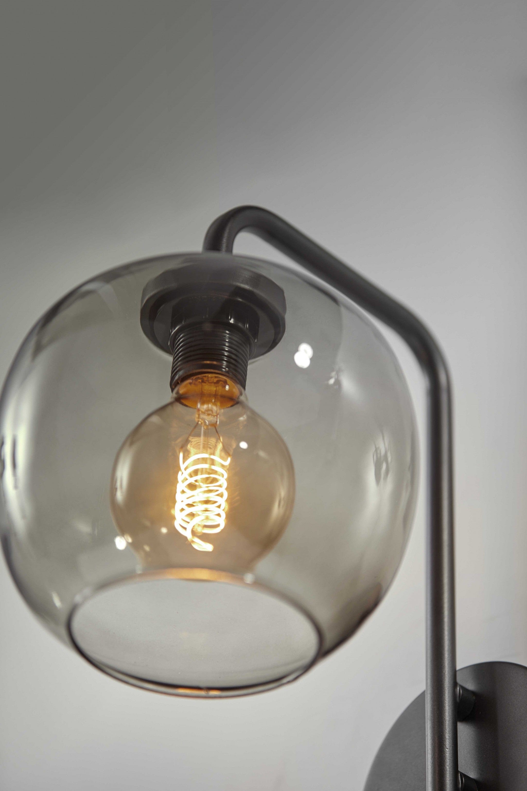 Smoked Glass Globe Shade With Vintage Edison Bulb And Matte Black Metal Wall Lamp - Homeroots