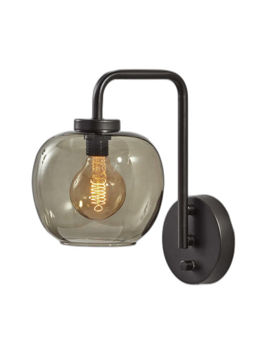 Smoked Glass Globe Shade With Vintage Edison Bulb And Matte Black Metal Wall Lamp - Homeroots