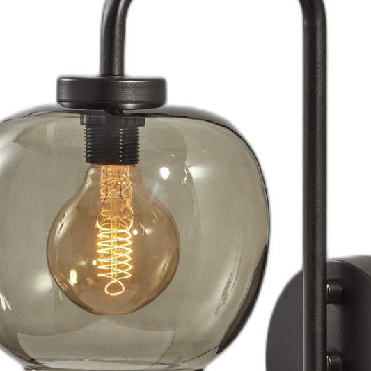 Smoked Glass Globe Shade With Vintage Edison Bulb And Matte Black Metal Wall Lamp - Homeroots