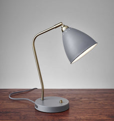 Grey Metal And Antique Brass Adjustable Usb Port Desk Lamp - Homeroots